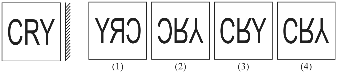 CRY with a mirror on its right, and four answer figures.